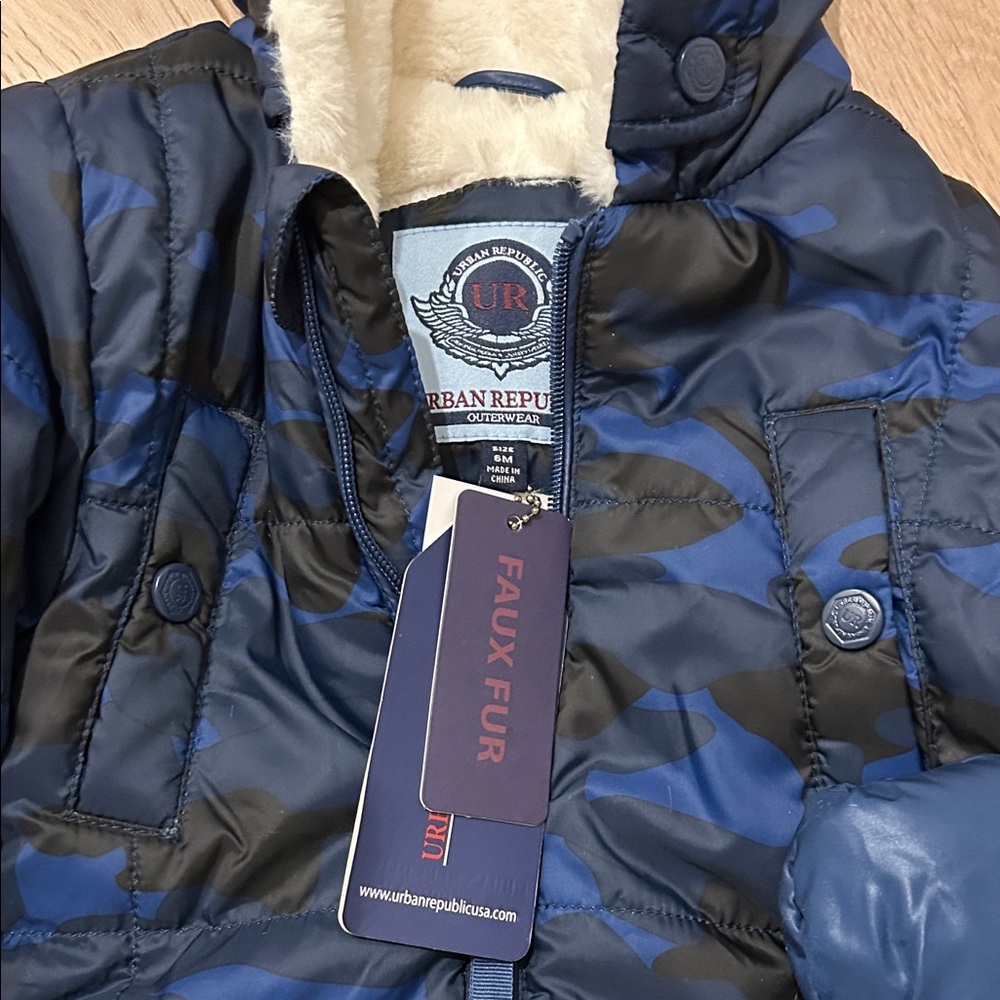 NWT Urban Republic Navy camo Puffer Jacket 6month baby boy snowsuit with gloves